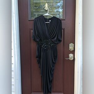 Vintage 1980s Draped Black Sequin Evening / Cocktail Dress